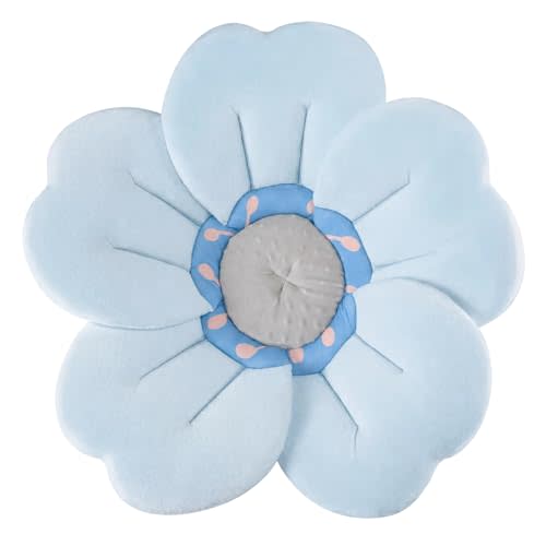 PandaEar Baby Bath Flower for Sink  Romantic Cherry Blossom Plush Mat  Soft Newborn Insert & Infant Bathtub Cushion  Non-Slip Quick-Dry Support  Shower Gift for Girls (Blue)
