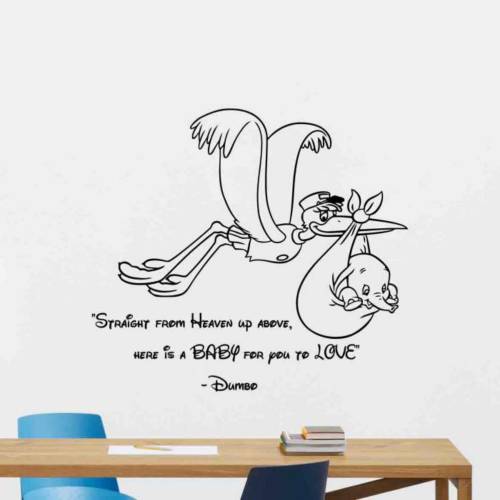 Dumbo Wall Decal Straight from Heaven up Above Stork Walt Disney Quote Baby Sign Vinyl Sticker Nursery Wall Decor Kids Room Wall Art 189bar
