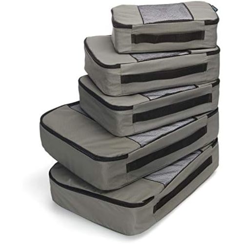 TravelWise Packing Cube System - Durable 5 Piece Weekender Plus Set (Silver)