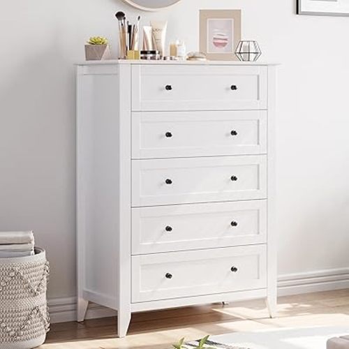 IDEALHOUSE 5 Chest of Drawers for Bedroom, 42.5'' Tall Drawer Dresser,White