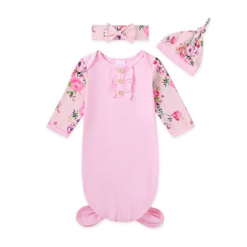 AMAWMW Newborn Baby Girl Sleeper Gown Knotted Nightgown Floral Pajamas Coming Home Outfit Infant Gifts Stuff Essential