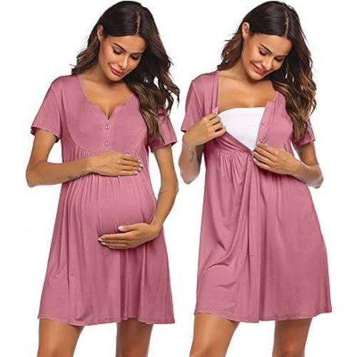 Ekouaer Womens, Labor/Delivery/Maternity/Nursing, Short Breastfeeding Nightgown Nightshirt for Hospital, Black, Large at Amazon Women’s Clothing store
