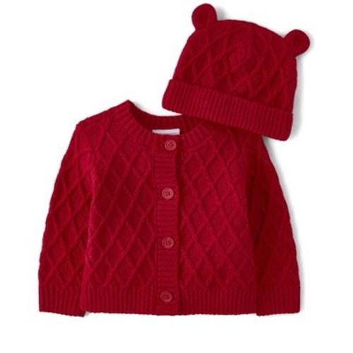 The Children's Place Baby Girls Cable Knit Long Sleeve Sweater 2-Piece Outfit Set Red 0-3 M