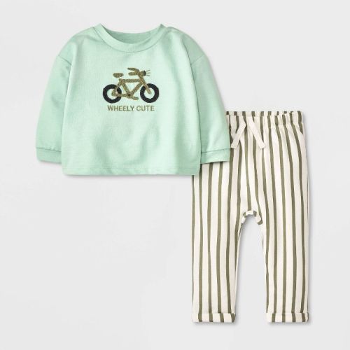 Baby Boys' French Terry Top & Bottom Set - Cat & Jack™ Light Green Newborn: Knit Outfit