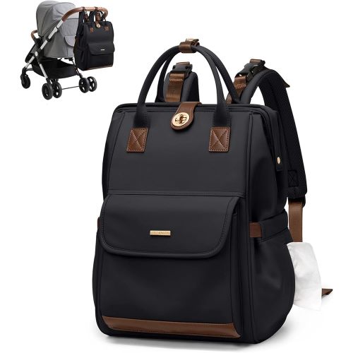 Diaper Bag Backpack,Multi Function Water Resistant Diaper Bag With Hook,Casual Hanging diaper bag for mom,16 Inch,Black