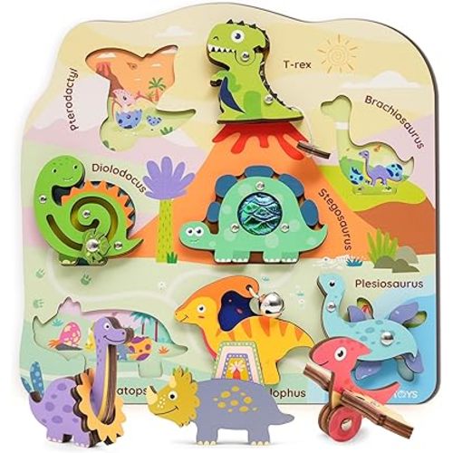 Wooden Puzzles for Toddlers 1-5 - Montessori Wooden Dino Sensory Toy, Custom Educational Learning Toys, for Boys & Girls