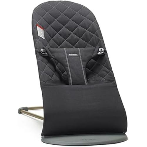 BabyBjörn Bouncer Bliss, Cotton, Black | 2-in-1 Adjustable Baby Bouncer Seat and Toddler Chair, Newborn to Toddler (8-29 lbs), 4 positions, Lightweight & Portable