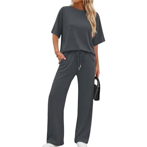 XIEERDUO Women's Side Slit Lounge Sets 2 Piece Travel Outfits Airport Tracksuit Oversized Wide Leg Loungewear S-3XL