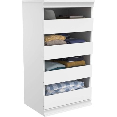 ClosetMaid Modular Storage Unit with 4 Drawers, Wood Closet Organizer, Stacking, Full Backer, Storage, Decorative Trim, White