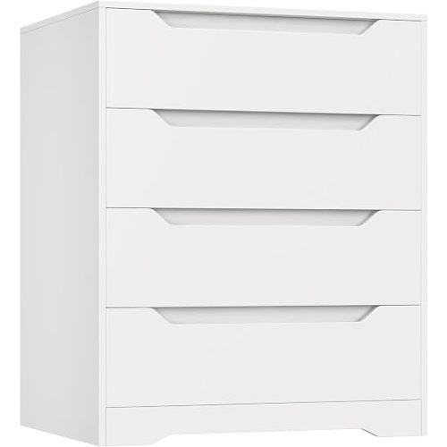 HOSTACK Modern 4 Drawers Dresser for Bedroom, Wood Chest of Drawers, White