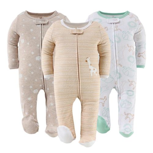The Peanutshell 3pk Cotton Sleeper Set for Baby Boy and Girl, Serene Safari, 3 Months
