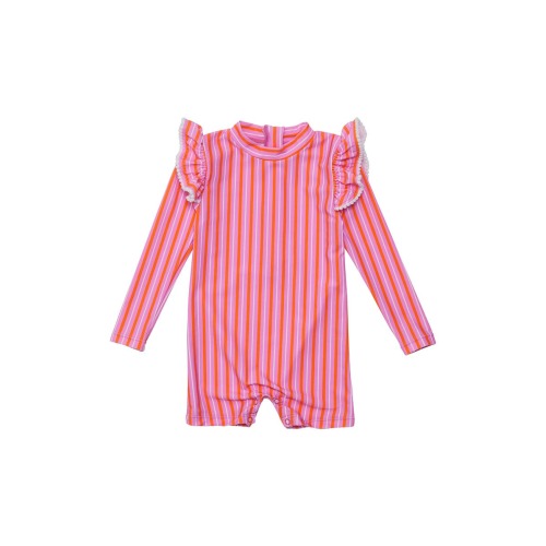 Stripy Sunset Long Sleeve One-Piece Rashguard Swimsuit, 3-6M