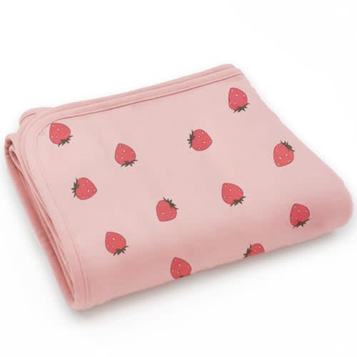 Woolino Toddler Blanket - Merino Wool and Organic Cotton Baby Blanket for Girls and Boys - 4 Season - 52.5” x 40” - Strawberry