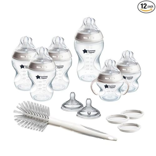 Tommee Tippee Natural Start Ready for Baby Bottle Set, 5oz & 9oz Self-Sterilizing Baby Bottles, Slow & Medium Flow Breast-Like Nipples with Anti-Colic Valves, 0-6 month pacifiers, Travel Bottle Warmer