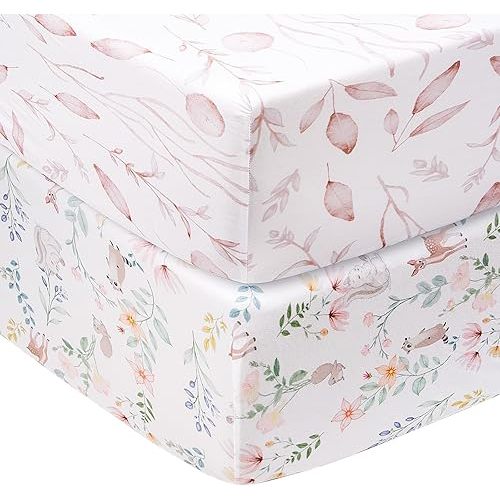 Graco Pack and Play Mattress Sheets Fitted, Mini Crib Sheets 2-Pack for Pack 'n Play Mattress, Stretchy Playard Sheets