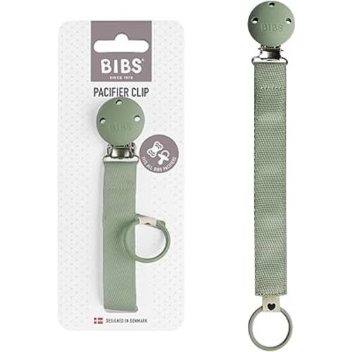 BIBS Pacifier Clip Ribbon - Secure Your Baby's Pacifier with Durable Polyester Webbing and Nickel-Free Metal Clip - Compatible with All BIBS Pacifiers - Sage