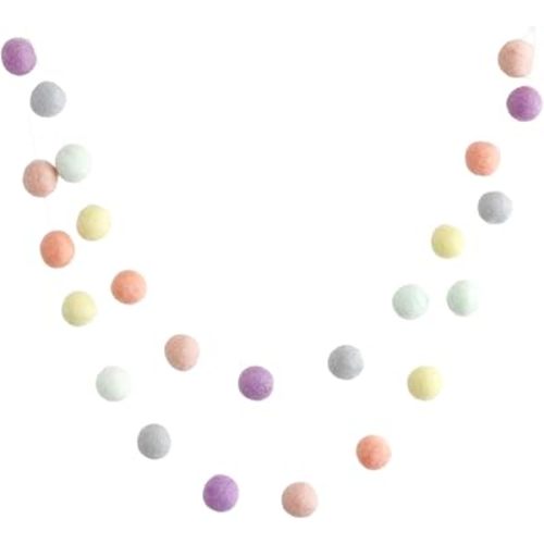 "Pastel Rainbow" Handmade Felt Ball Garland by Sheep Farm Felt- Pastel Pom Pom Garland. 7 ft long string with 28 one inch felt balls.