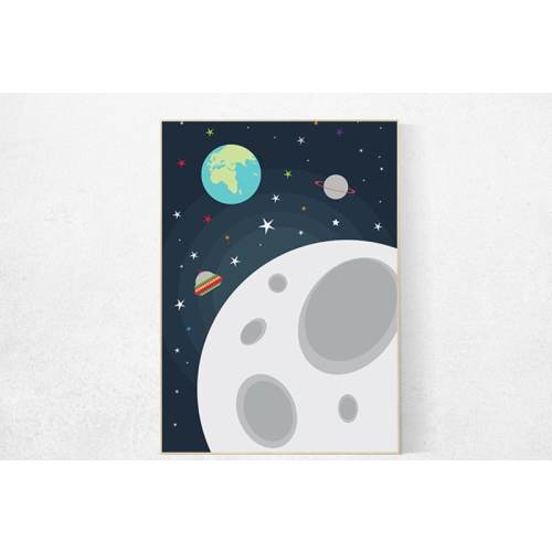 Space Nursery Print: Moon, Planets, Stars Wall Art