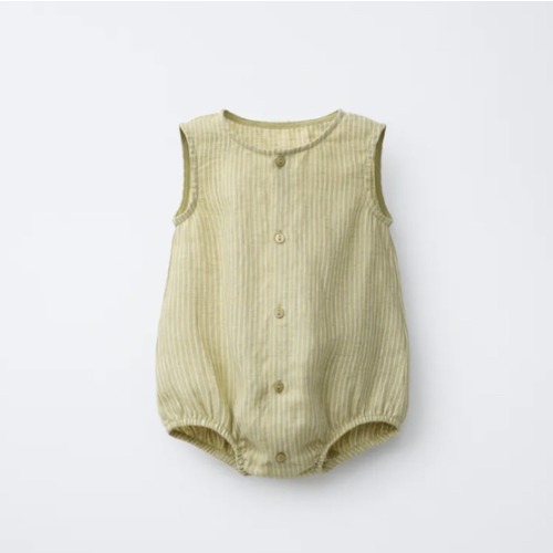 100% STRIPED LINEN ROMPER - Mid-green | ZARA United States