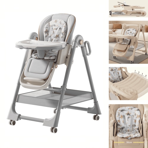 3 in 1 Convertible Baby High Chair Portable Infant Feeding Chairs Eat&Play Baby Seat with Adjustable Height,5-Point Safety Harness,Storage Bag,for 0-6 Years,Unisex,GREY