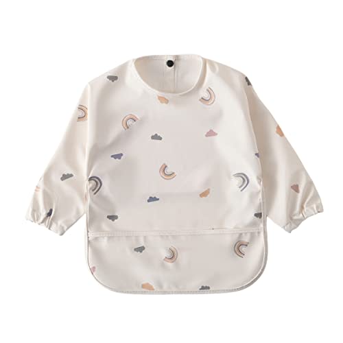 Waterproof Baby Bibs,Infant Toddler Long Sleeve Feeding Bib With Food Catcher,Easy Clean & Washable