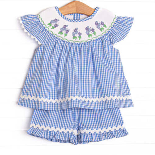 Hydrangea Honey Smocked Ruffle Short Set, Blue – Stitchy Fish