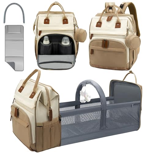 Diaper Bag Backpack for New Parents, Large Capacity Baby Travel Bag with Bottle Holders, Multiple Compartments (Khaki Brown)
