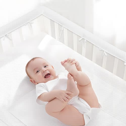 3 PC Crib Rail Covers for Teething,Corner Edge Strip, Soft Furniture Guards, Sponsored,Reversible Guardrail Cover Protector for Boys Girls (White)