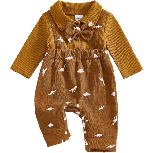 Twopumpkin Winter Baby Boy Clothes Newborn 3 6 9 12 Months Long Sleeve Romper Overall Onesie Waffle Knit Jumpsuit Warm Outfit