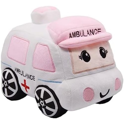 Soft Plush Ambulance Stuffed Car Toy Super Cute White Truck Plushie Excellent Gifts for Kids or Birthday Party 10.6 Inches (Ambulance)