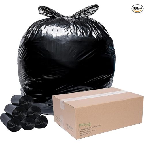 TYPLASTICS 40-45 Gallon Trash Bags Can Liners Heavy Duty 40x46" 1.5 Mil, Black 100 Count, Lawn and Leaf Bags