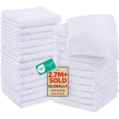Utopia Towels 24 Pack Cotton Washcloths Set, 100% Ring Spun Cotton, Premium Quality Flannel Face Cloths, Highly Absorbent and Soft Feel Fingertip Towels, White