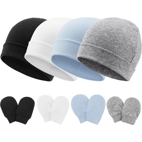 BQUBO Baby Hats and Mittens Infant Cotton Beanie Gloves No Scratch Set Newborn Hospital Hat for Boys Girls