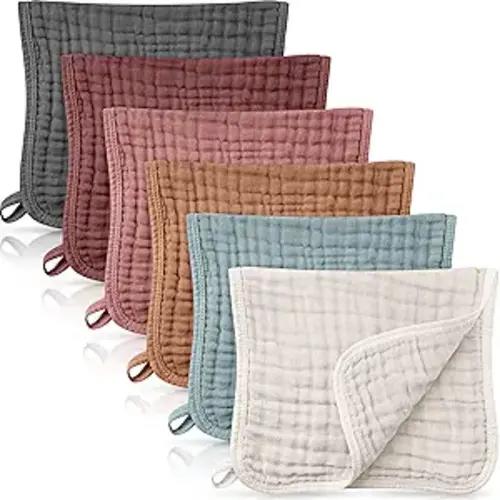 Irenare 6 Pack Muslin Burp Cloths Cotton Baby Burping Rags Large 20 x 10 Inch 6 Layers Spit up Rags Soft Absorbent Multicolor Wash Cloths Diapers for Newborn Baby Girl Boy(Assorted Colors)