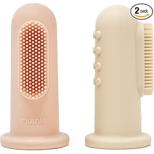 mushie Baby Finger Toothbrush (Blush/Shifting Sand) 2-Pack