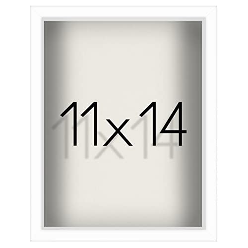 Americanflat 11x14 Shadow Box Frame in White with Soft Linen Back - Composite Wood with Shatter Resistant Glass for Wall and Tabletop