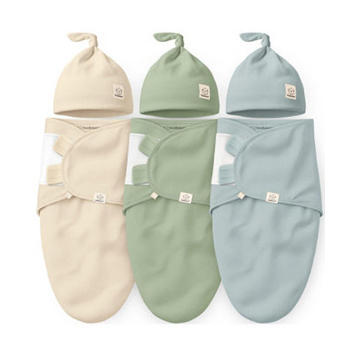 3-Pack Organic Baby Swaddle Sleep Sacks with Knot Hats, Newborn Baby Swaddles Wrap, Ergonomic Wearable Blanket