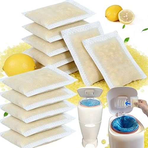 NewKe 12 Pack Diaper Pail Deodorizer for Diaper Genie Complete Pail and Expressions Pail, Activated Charcoal Filters Replacement, Lemon Scent Activated Carbon Odor Eliminator Refill
