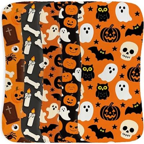 5PCS Halloween Burp Cloths Baby Soft Absorbent Cotton Muslin Burp Rags for Boys & Girls Baptism Halloween Baby Shower Favors Christening & Baby Dedication Black and Orange Gifts 19.6 x 9.8 in