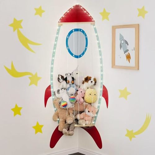 PUTSKA Corner Stuffed Animal Storage, Wall Mounted, Spaceship