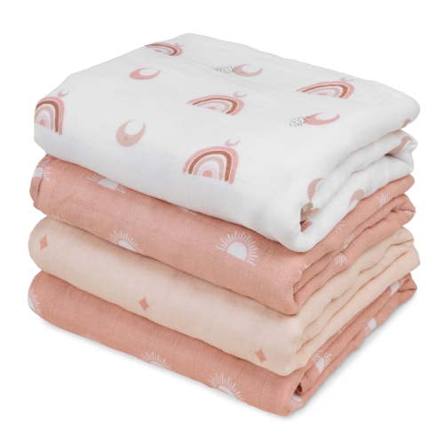 Gllquen Baby Muslin Swaddle Receiving Blankets Wrap 4-Pack for Girls Boys Newborn, Rainbow