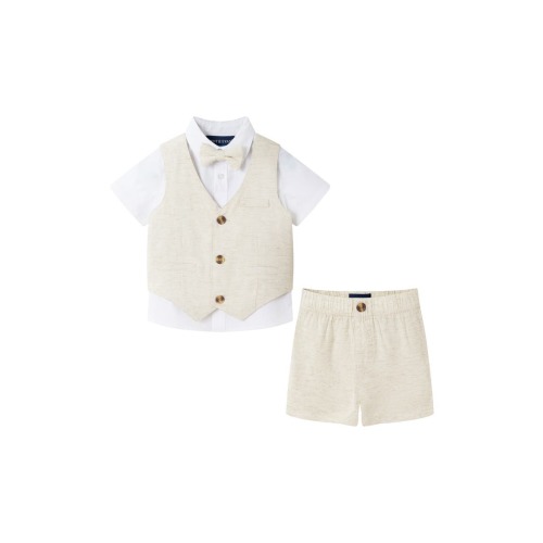 Short Sleeve Button-Up Shirt, Vest, Shorts & Bow Tie Set