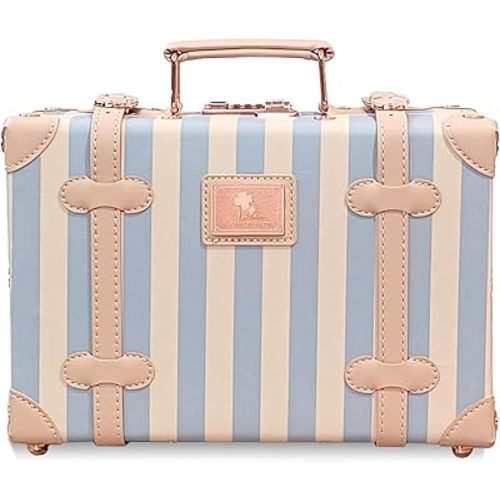 Unitravel Baby Keepsake Case, 13" Handmade Memory Storage Box, Newborn Keepsake Box, Vintage Suitcase for Baby Shower, Baptism, Naming Ceremony or Birthday (blue strip)