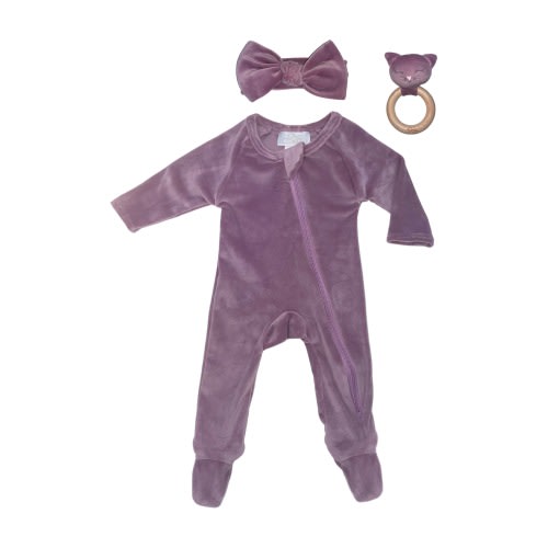 Stretchy Velvet 3-Piece Footie Set
