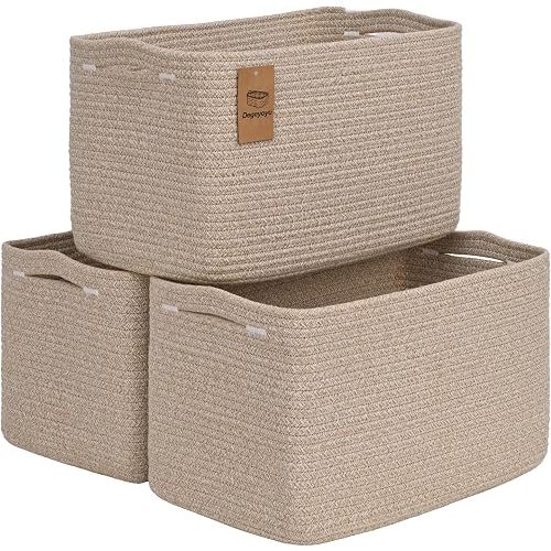 Woven Storage Baskets, Brown Baskets for Organizing, 3 Pack Woven Basket for Storage, Storage Baskets for Shelf, Towel, Toy, Book, Closet, Baby 15"×10"×9"