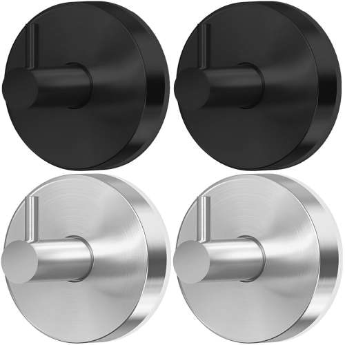 4 Pack Suction Cup Hooks for Shower – 2 Black & 2 Silver No Drill Stainless Steel Towel Hooks for Bathroom, Kitchen, Glass, Mirror, Tile, Wreaths, Robes, Loofahs