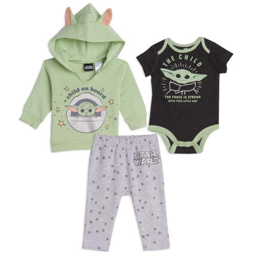 Star Wars The Child Fleece Hoodie Bodysuit and Pants 3 Piece Outfit Set Newborn to Infant