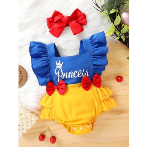Cute Baby Girls Soft & Cozy Fashionable Crown & Letter Print Bow Decor One-Piece Dress With Headband, Casual Party Vacation Outfit, Spring/Summer | SHEIN USA