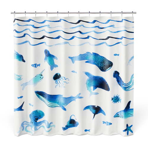 Mainstays Kids Fabric Shower Curtain with Hooks Set, Ocean