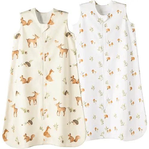 david's kids Micro Fleece Baby Sleep Sack 0-6 Months, Warm Baby Wearable Blankets with 2-Way Zipper, 2 Pack Sleeping Bags for Infant Newborn Boys Girls Neutral, Small Size, Forest/Woodland Animals